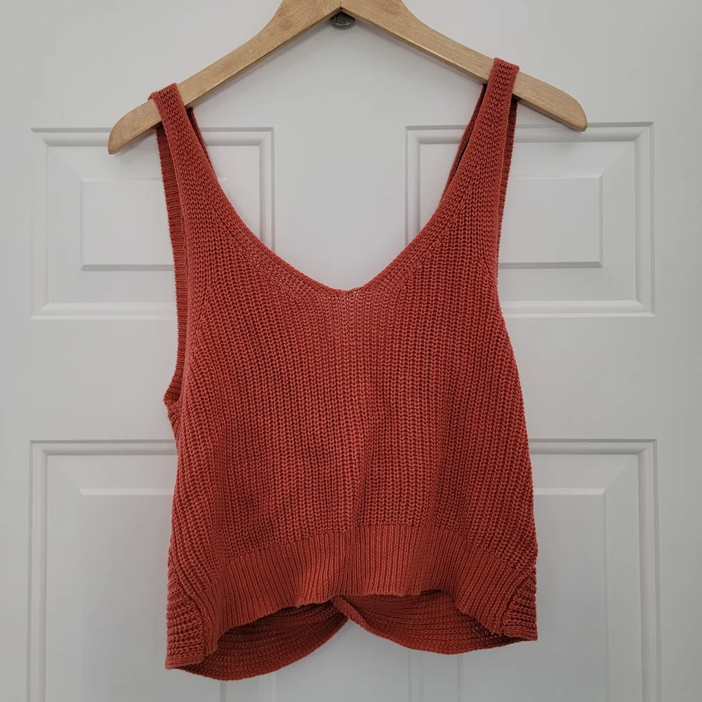 Women's Lulus Lets Get Away Knit Twist Back Tank Top Rust Red Size Large - Picture 3 of 9